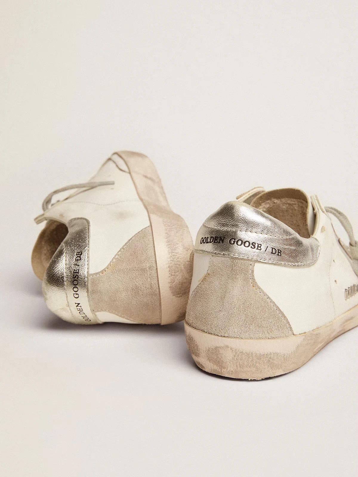 Womens Super Star with silver heel tab and metal stud lettering